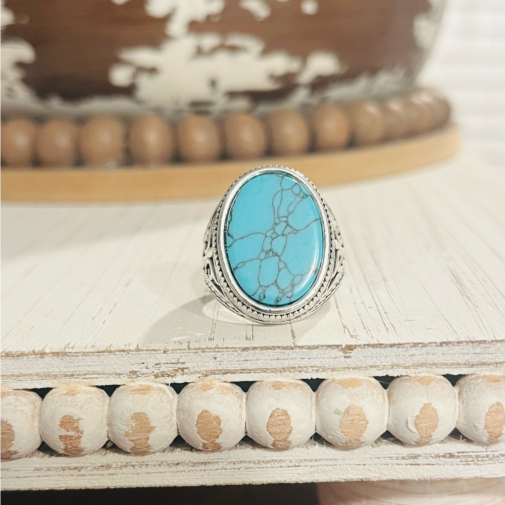 Faux Turquoise Silver Ring